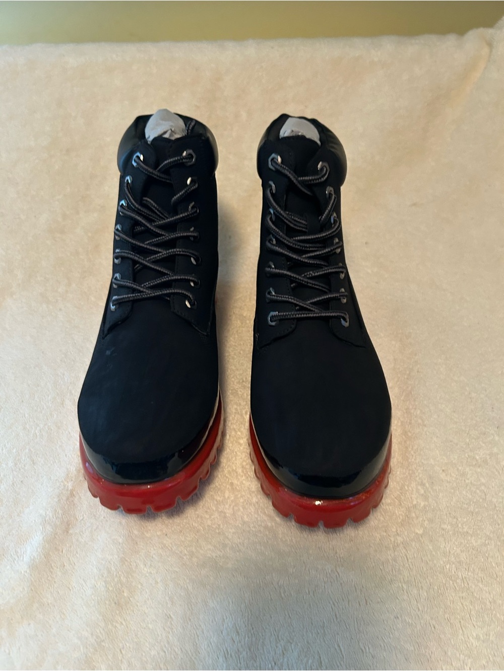 Gorgeous Black Lace-Up Boots with Red Lug Sole